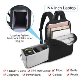 CADeN Camera Backpack Bag with 15.6 Inches Laptop Compartment and Tripod Holders, Waterproof Camera Case for DSLR/SLR Mirrorless Camera Large Capacity, Camera Case Compatible for Canon Sony Nikon