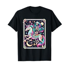 Skeleton Riding Unicorn Tarot Card Celestial Fantasy Art T-Shirt