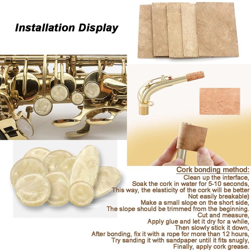 Alto Saxophone Neck Cork and Key Buttons Replacement Kit, 9