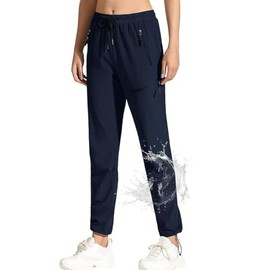 JENOANY Sun UPF Uv Cargo Pants Womens Hiking Quick Dry Joggers Lightweight Water Resistant Waterproof Rain Pants, Navy, XL