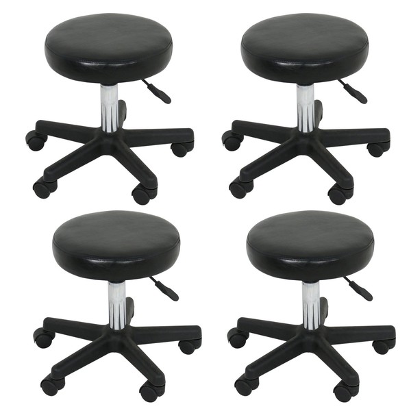 Adjustable Hydraulic Rolling Swivel Salon Stool Chair Tattoo Massage Facial Spa Stool Chair Black (PU Leather Cushion) (4PCS)