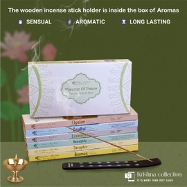 Krishna Collection Incense Sticks – Odor Elimination, Long-Lasting Aroma for Spiritual Ambiance, Meditation & Relaxation - Includes Wooden Stand (Flavours of Peace)