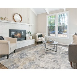 UERMEI 6x9 Area Rug Living Room Rugs - Washable Neutral Modern Abstract Soft Thin Large Rug Indoor Floor No Slip Rug Carpet for Bedroom Under Dining Table Home Office Decor - Blue Grey