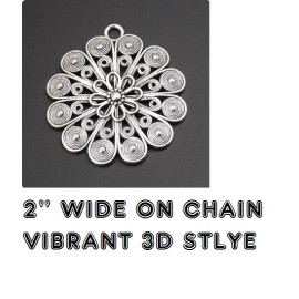 Fashion Jewelry large MANDALA PEACOCK FLOWER  Pendant Charm on 925 Sterling Silver 26" Necklace