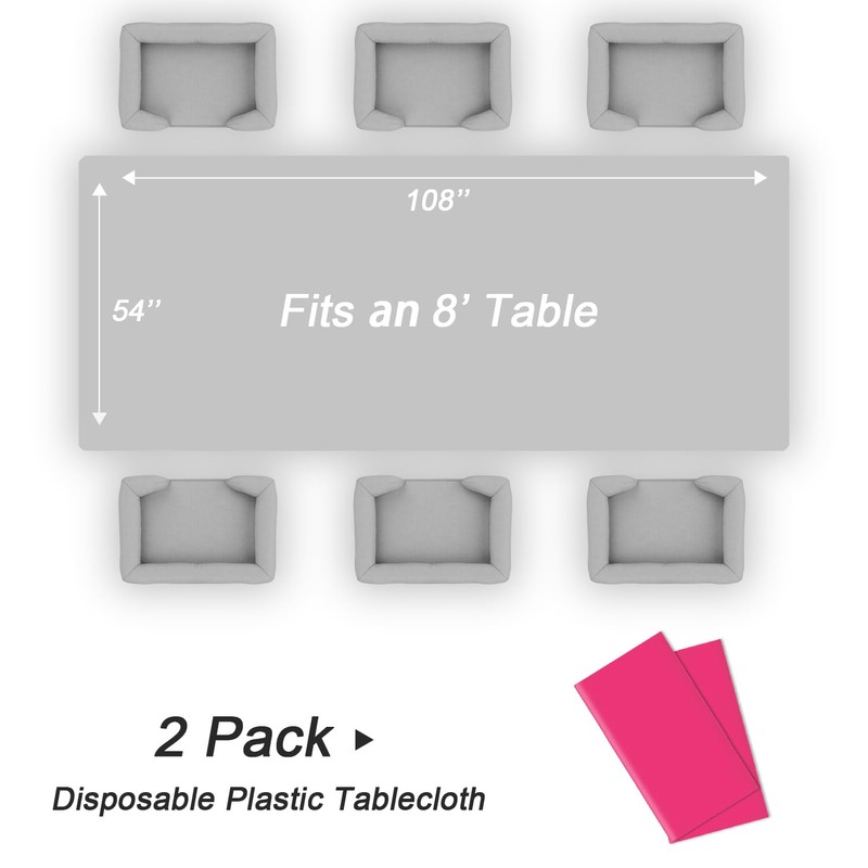 QIKSION Hot Pink Plastic Table Cloth Disposable 2 Pack, 54
