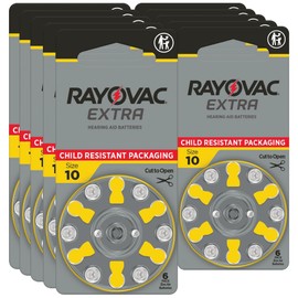 Rayovac Extra Hearing aid Batteries Size 10. Long-Lasting Mercury-Free zinc-air Hearing aid Batteries - 1.45v. (60 Batteries)