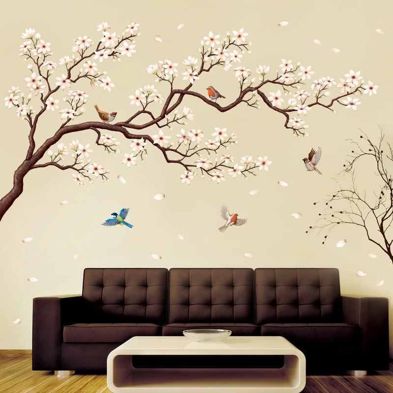 DECOWALL SG4-2213 Wall Sticker Birds on Tree Branch Blossoms Wall