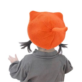 JK Home Cute Cat Ear Wool Beret Hat for Girls, Soft Lined Knitted Hat Double Layer Warm Crochet Beanie Hat French Artist Painter Knit Cap for 2-5 Years Kids