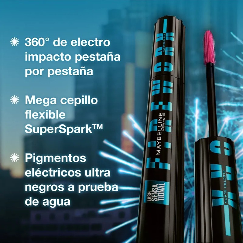 Mascará Pestañas Waterproof Maybelline Lash Sensational Firework Electro Black Wtp