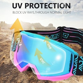 mjmoto Motorcycle Safety Goggles for Women Men Anti Slip Strap Scratch Resistant for Dirt Bike ATV MX DH MTB Snowboarding (BluePink)