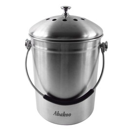 Abakoo Compost Bin 304 Stainless Steel Kitchen Composter Waste Pail Indoor Countertop Kitchen Bin Pail - Includes 4 Filters (1.3 Gallon)