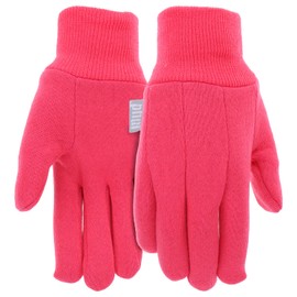 MUD Basic Jersey Cotton Kid's Helper Gloves, Extreme Comfort, Elastic Knit Wrist, Hand Protection, Ages 5-8 Yrs., Pink (MD60001W-K)