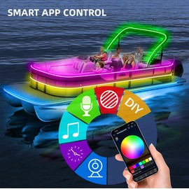 ROLiGHTiC Marine Submersible Boat LED Strip Lights, 50FT IP68 Waterproof Underwater Boat RGB Lights, Boat Deck Light, Under Boat Light for Night Fishing Pontoon Boats, RF/APP Control