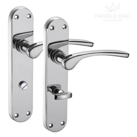 Polished Chrome Door Handles on Backplate - Lever on Bathroom Thumb Turn Backplate