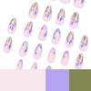 Almond Flower Press on Nails Medium Fake Nails Glossy Purple