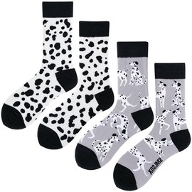 Angelteers 2 Pairs Cartoon Animal Crew Socks Fun Cotton Mid Calf Socks for Women (US, Alpha, One Size, Regular, Regular, Dalmatian)
