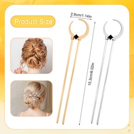 2pcs Half Moon French Hair Pins, Metal U-Shaped Hairpins Alloy Moon Twisted Hair Rods Hair Fork for Bun Women Hair Styling Accessories (Gold, Silver)
