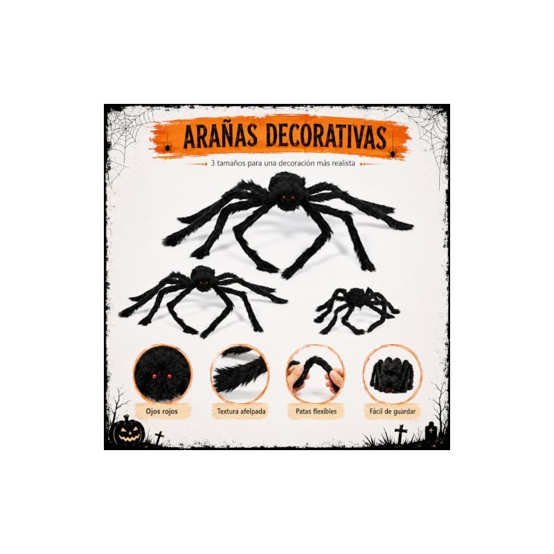 Araña Gigante Halloween Decoracion con Telaraña Elástica Luminosa 100g