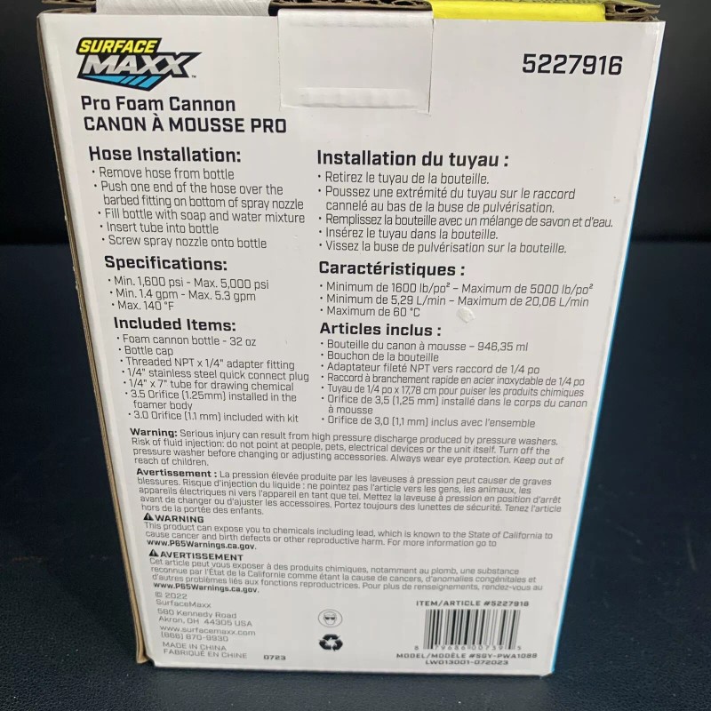SURFACEMAXX Pro Foam Cannon 5000 MAX PSI Fully Adjustable Fan