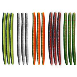 Bait Soft Plastic Lures 5" Senkos 24 Pcs/100pcs for Wacky Rig Freshwater Fishing Green Pumpkin Senko with Black Flake Pink Watermelon Double Color(Mix,4")