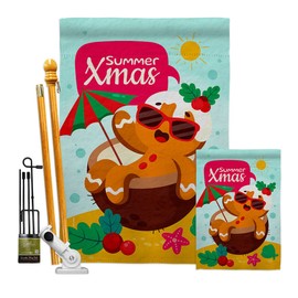 Breeze Decor Summer Gingerbread Garden House Flag Kit Summertime Christmas in July Santa Beach Pool Tropical Party Season Outdoor Sunny Decoration Banner Small Yard Gift Double-Sided, Made in USA