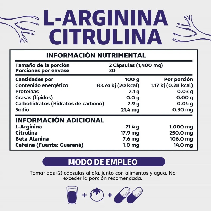 Arginina 1000mg Citrulina Beta Alanina Cafeína Guaraná Aminoácido Esencial Como