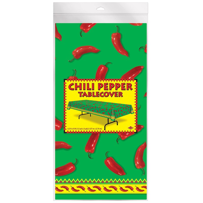 Beistle Chili Pepper Tablecover, 54” x 108” – Plastic Table