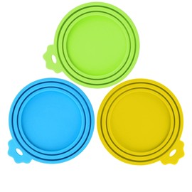 PWOD 3 Pack Pet Food Can Covers, Silicone Universal Can Lids for Dog & Cat Food, BPA Free, One Fit Most Standard Size Can Lids Top Blue/Green/Yellow