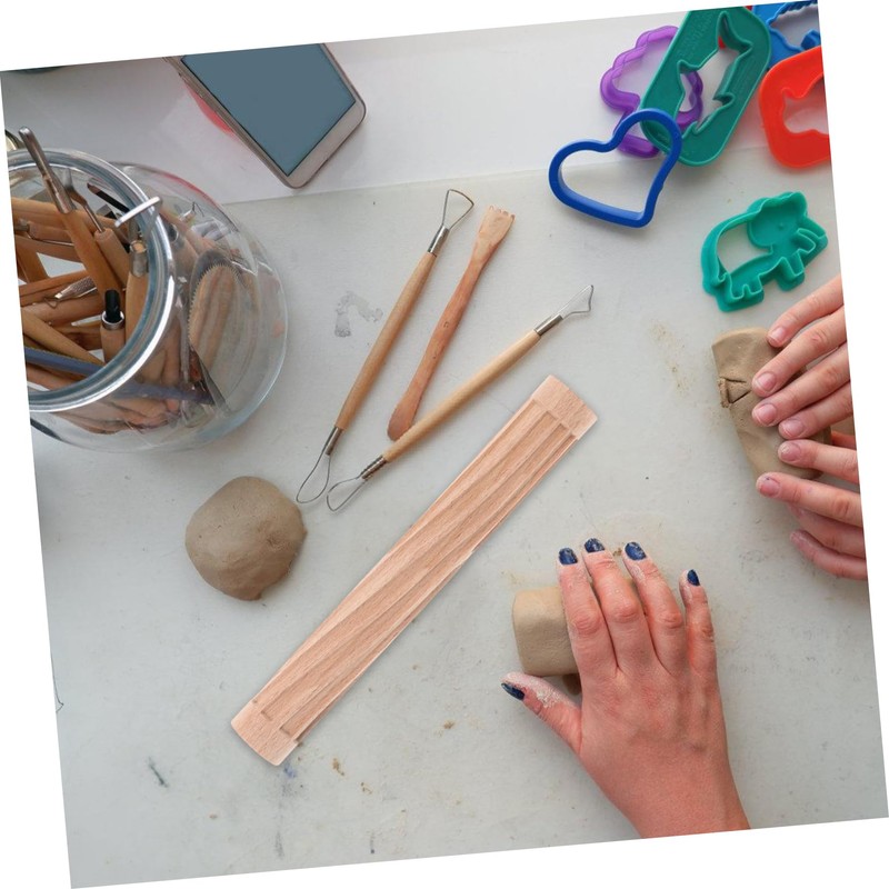 jojofuny Textured Wooden Clay Roller Multi Functional Pottery Printing Stick