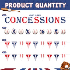 KALEFO Baseball Party Decorations Baseball Birthday Party Banner Sports Theme Decor Baseball Triangle Flags for Birthday Baby Shower Party 4 Pcs