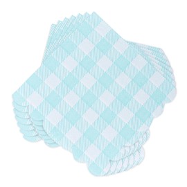 100 Pcs Blue Gingham Napkins Scalloped Plaid Cocktail Napkins Folded 5 x 5 Inches Dessert Disposable Napkins for Dinner Wedding Birthday Party