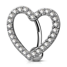 OUFER Titanium Belly Button Rings, Heart Shaped Top-Down Belly Ring, Paved CZ Crystal Reverse Belly Button Piercing, 14G Navel Rings for Women Men