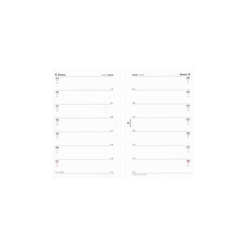 2026 Year Mini 6-Hole Size Weekly Diary, 2-Week Spread System