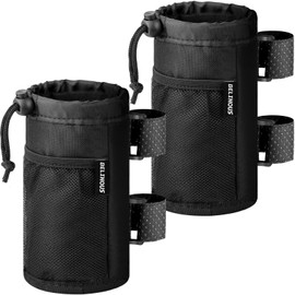 Belinous 2 Pack Bike Cup Holder for 8-24oz Bottles, Roll Bar Water Bottle Holder for UTV Wheelchair Walker Bike Golf Cart Scooter and Boat, Drink Holder with Net Pockets and Velcro Starps