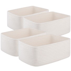 OIASKET 4 Pack Small Storage Shelf Baskets for Organizing, Mini Woven Rope Storage Bins for Towels, Cute Decorative Closet Organizer，Baby Nursery, Gift Empty Baskets -11.81''Lx7.87''Wx4.72''H-White