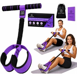 Upgraded Pedal Resistance Band with Handles – 75LB Multifunction Pilates & Full Body Home Workout Equipment for Abs, Waist, Arms, Legs & Core Training, Stretching & Strength Exercise (Purple)