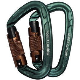 Kobe Kagayaki Carabiner, CE Certified, Load Break: 5291 lbs (2400 kg/24 kN), Aluminum, Weight 2.0 oz (57 g), Auto Locking, Twist to Unlock, [Set of 2], Color: Woodland Camo