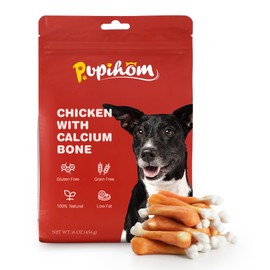 PUPIHOM 16OZ Dog Chewy Treats, Chicken with Calcium Bone Teeth Clean Training Snacks,Chewy Snacks Dog Treats for Small Medium Large Dogs