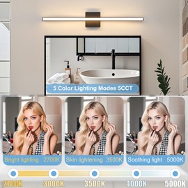 Biewalk Modern Bathroom Light Fixtures, Black Vanity Light 5CCT Dimmable, Bathroom Lighting Fixtures Over Mirror 32inch Light bar LED Makeup Light Vanity for Powder Room, Hallway, Bedroom