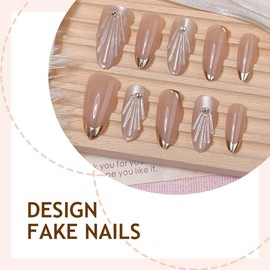 30 piezas de uñas postizas almendradas cortas de verano, uñas postizas con punta francesa de concha marina, uñas postizas, uñas acrílicas con rayas do
