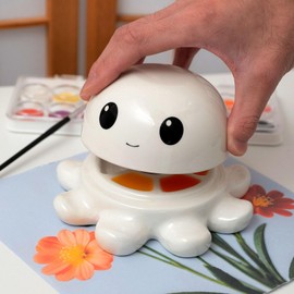 Ceramic Paint Palette Cute Octopus Design Perfect Watercolor Tray Reusable Mixing Trays Porcelain with Lid Ideal Gift for All Ages Art Supplies for Kids and Adults Creative Painting Experience