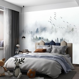 Fightal - Nature Forest Tree Mural Woodland Landscape Backgrounds Cottage Jungle Wallpaper Extra Large Wall murals for Bedroom Living Room（not Peel and Stick）- 108“x 75"