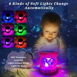 Fimeetoy Baby Toys for 18 Months+ Unicorn Carousel Rotating Projector Light Up Toy with Music, Early Learning Musical Toy for Girls Boys (Pink)