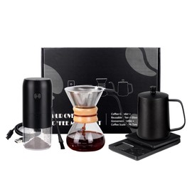 Pour Over Coffee Dripper Set, Hand Drip Coffee Maker Set, All in One Pour Over Kit with Electric Grinder, Coffee Dripper Set, Ideal for Anniversary Birthday Gift