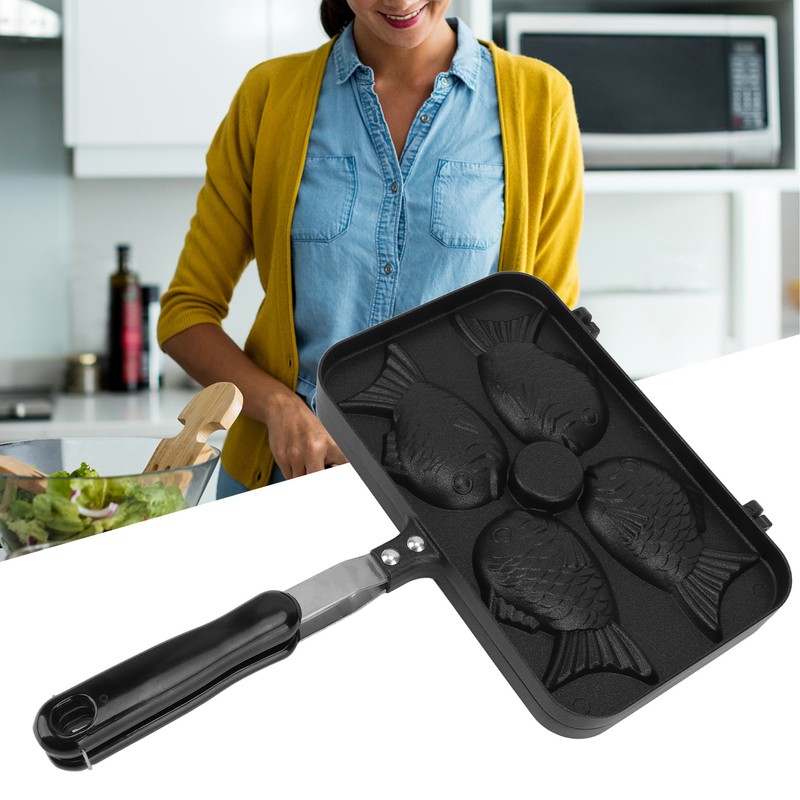 Taiyaki Frypan 4 Grids Non Stick Double Sided with Black