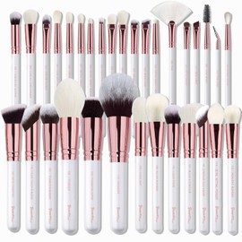 Pro makeup Artist Brushes Set 32Pcs Luxury Goat Hair Horse hair Makeup Brush Set eye and face brushes for every possibility By Bueart Design (Pearl White)