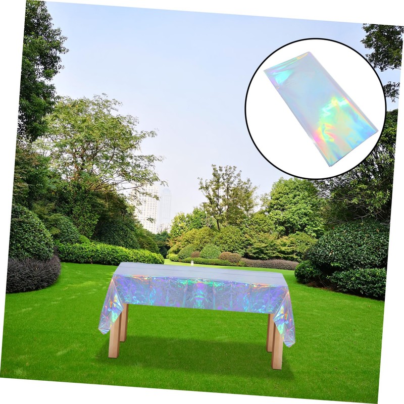 DOITOOL 4pcs Iridescent Plastic Tablecloths Holographic Foil Rectangle Covers Easy