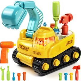Toys for 2 Year Old Boys, Toddler Tool Set, Excavator Take Apart Toys with Electric Drill, Screwdriver, Wrench, Learning Pretend Construction Toy for 2 3 Years Old Kids Birthday Gift, Musical, Light