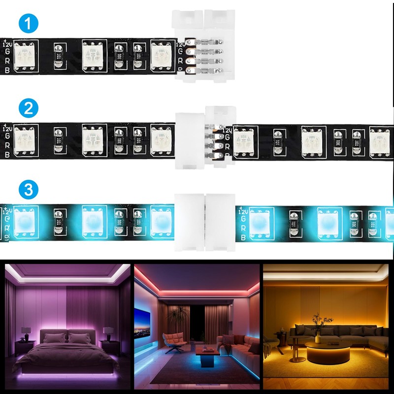 ACEIRMC 30pcs 4-Pin RGB LED Light Strip Connectors 10mm Unwired