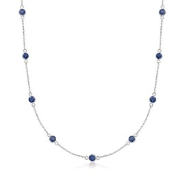Ross-Simons 3.10 ct. t.w. Sapphire Station Necklace in Sterling Silver. 16 inches
